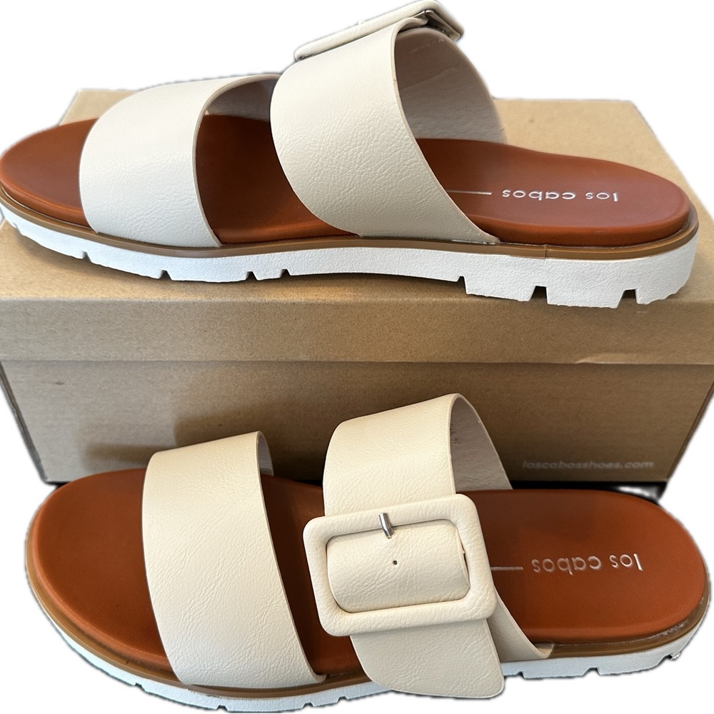 Sandals comfort support Cream and Brown Ladies 10 size (40) NWB